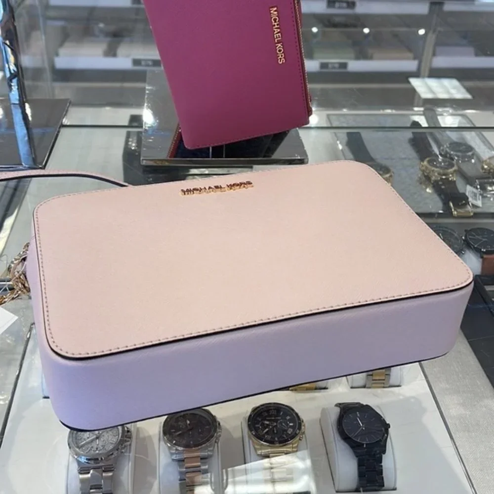 Michael Kors Jet Set Item Large East West Zip Crossbody Leather Powder Blush - Picture 7 of 16